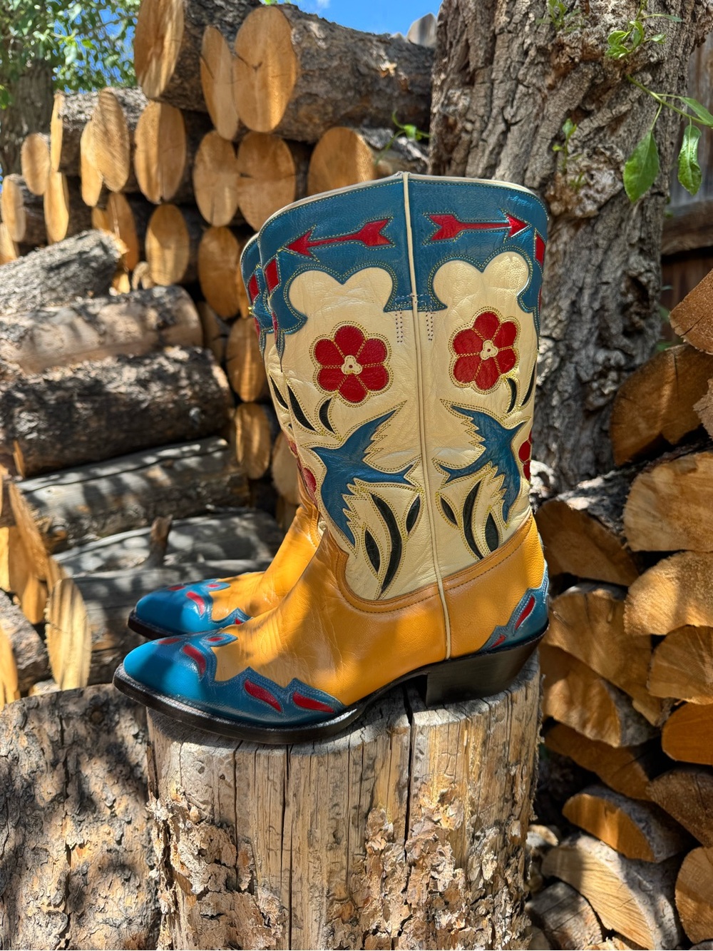 RARE Montana Boot Co. Bluebird & Roses Western Cowboy Boots Size 7 - Picture 8 of 9